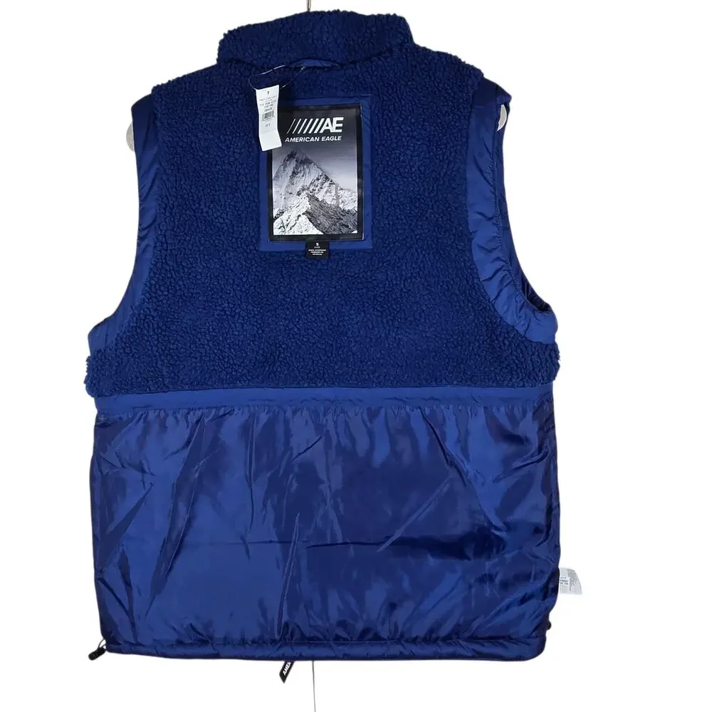 American Eagle Puffer Vest‎ Mens Small NEW Blue Sherpa Water Resistant